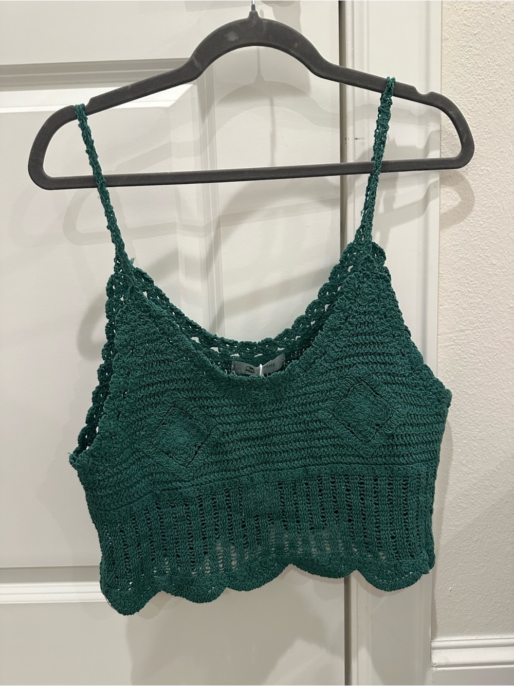 Women's Green Crochet Crop Tank Top - possible swim cover up
